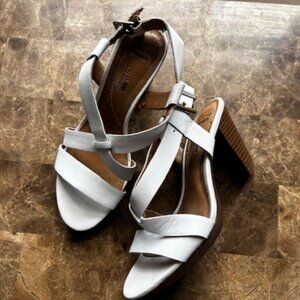 Clark's White Strappy Block Heel Sandals